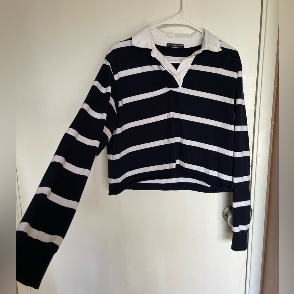 Brandy Melville Oversized Collared Button Striped… - image 2